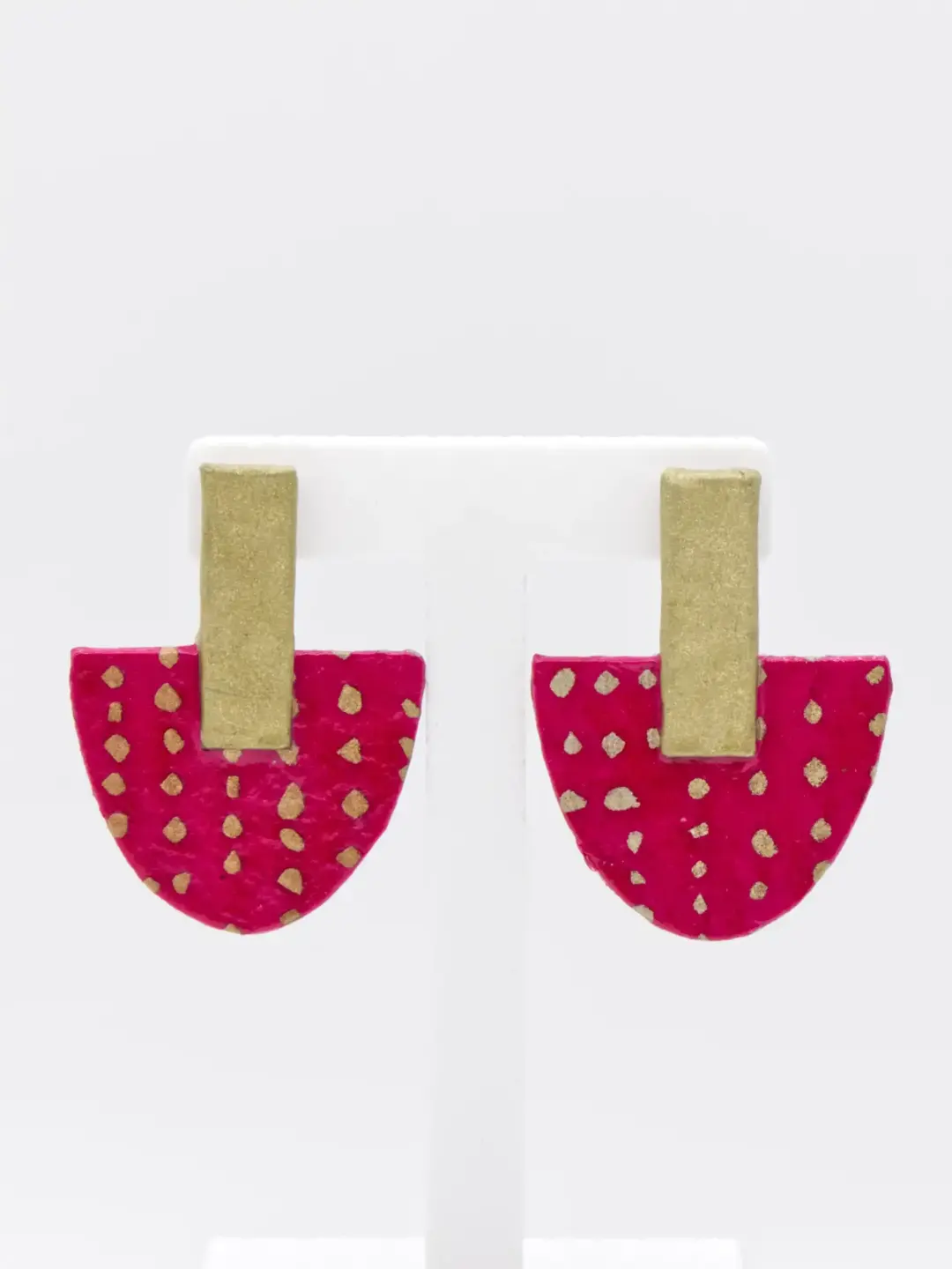 Pink and gold strawberry-shaped earrings