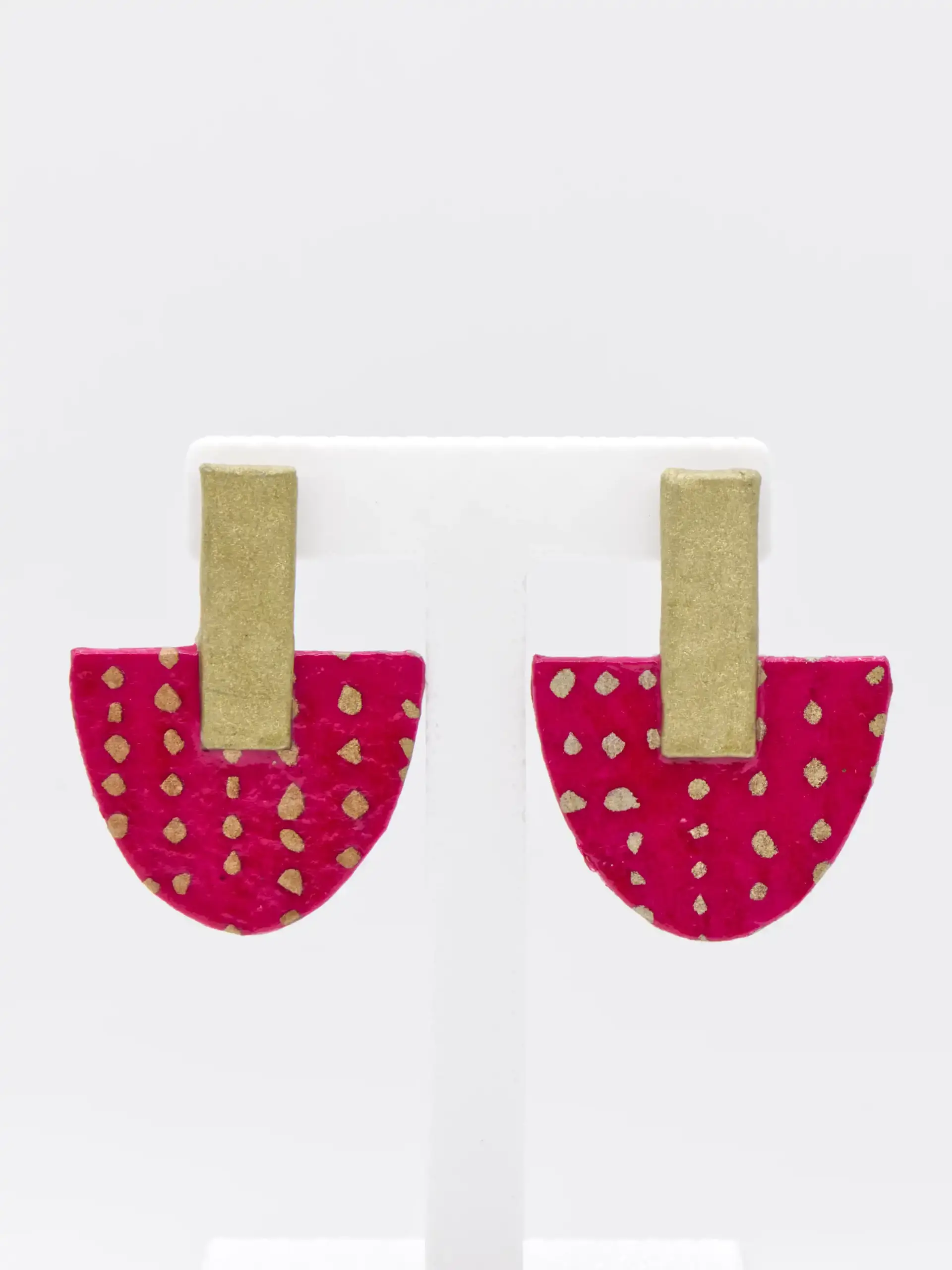 Pink and gold strawberry-shaped earrings