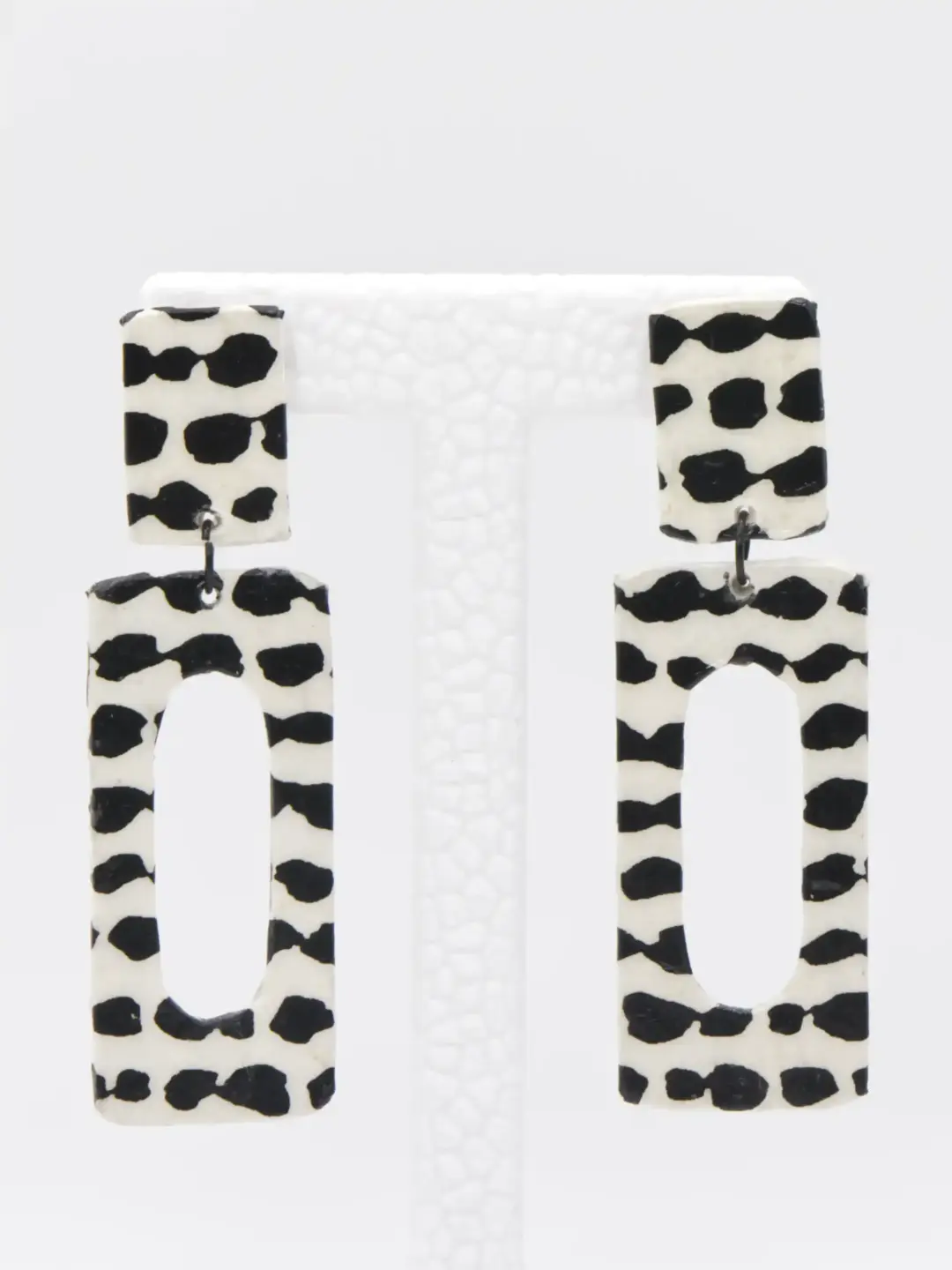 Black and white print rectangular dangle earrings