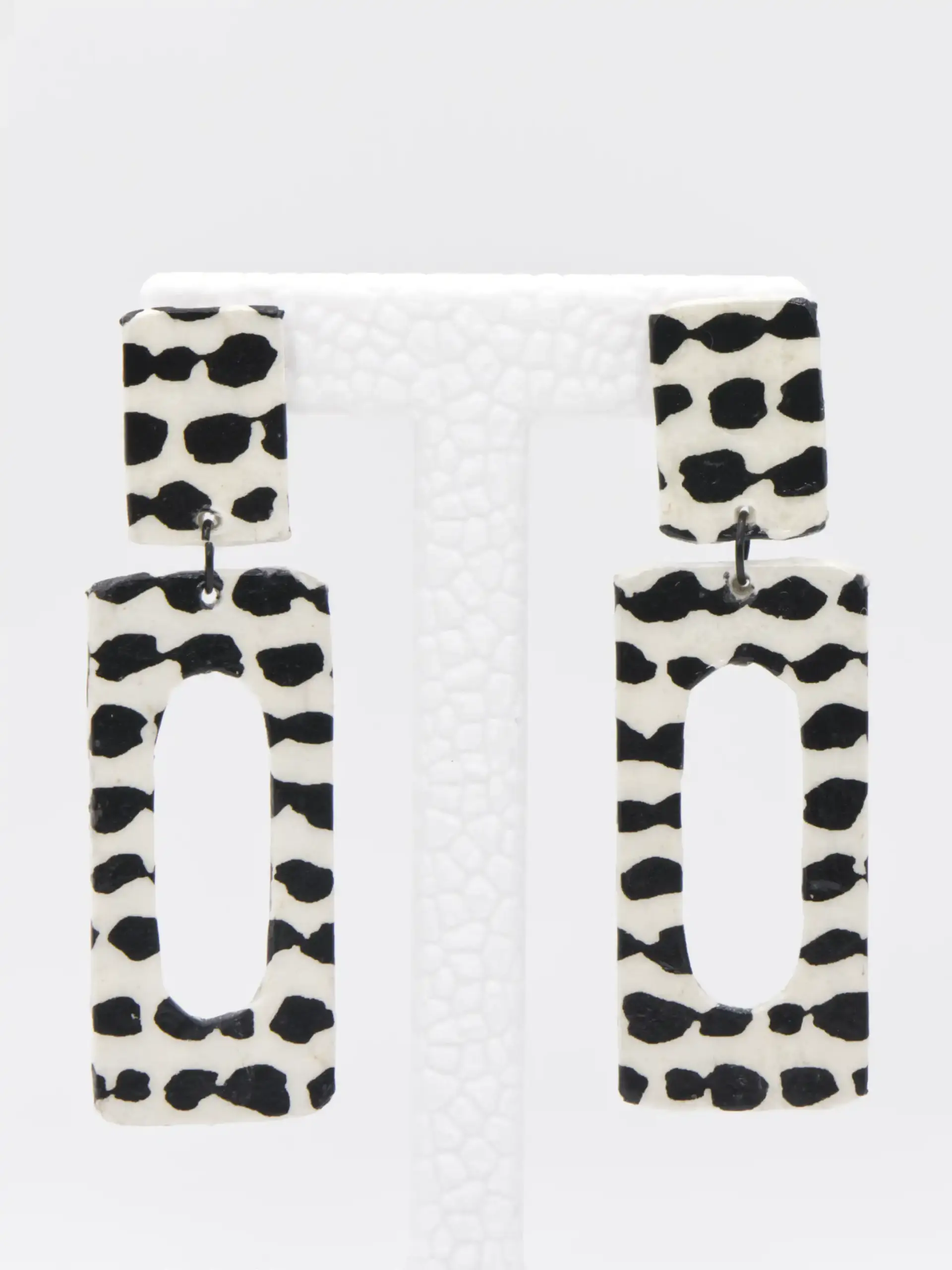 Black and white print rectangular dangle earrings
