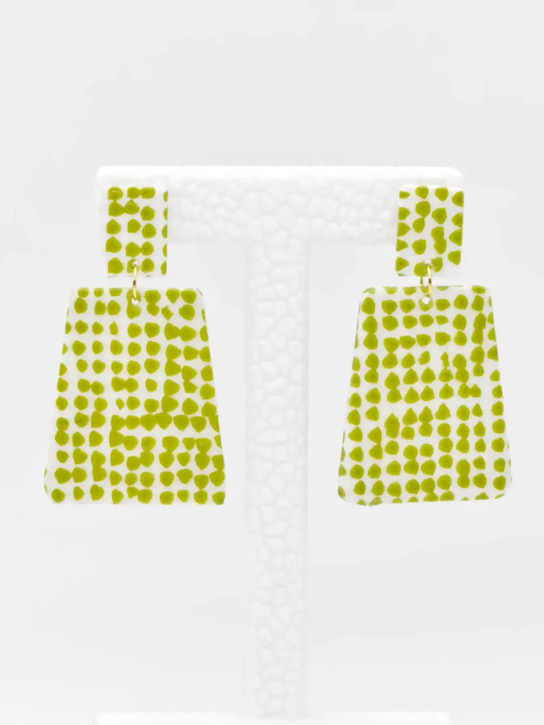 Green polka-dot rectangular drop earrings