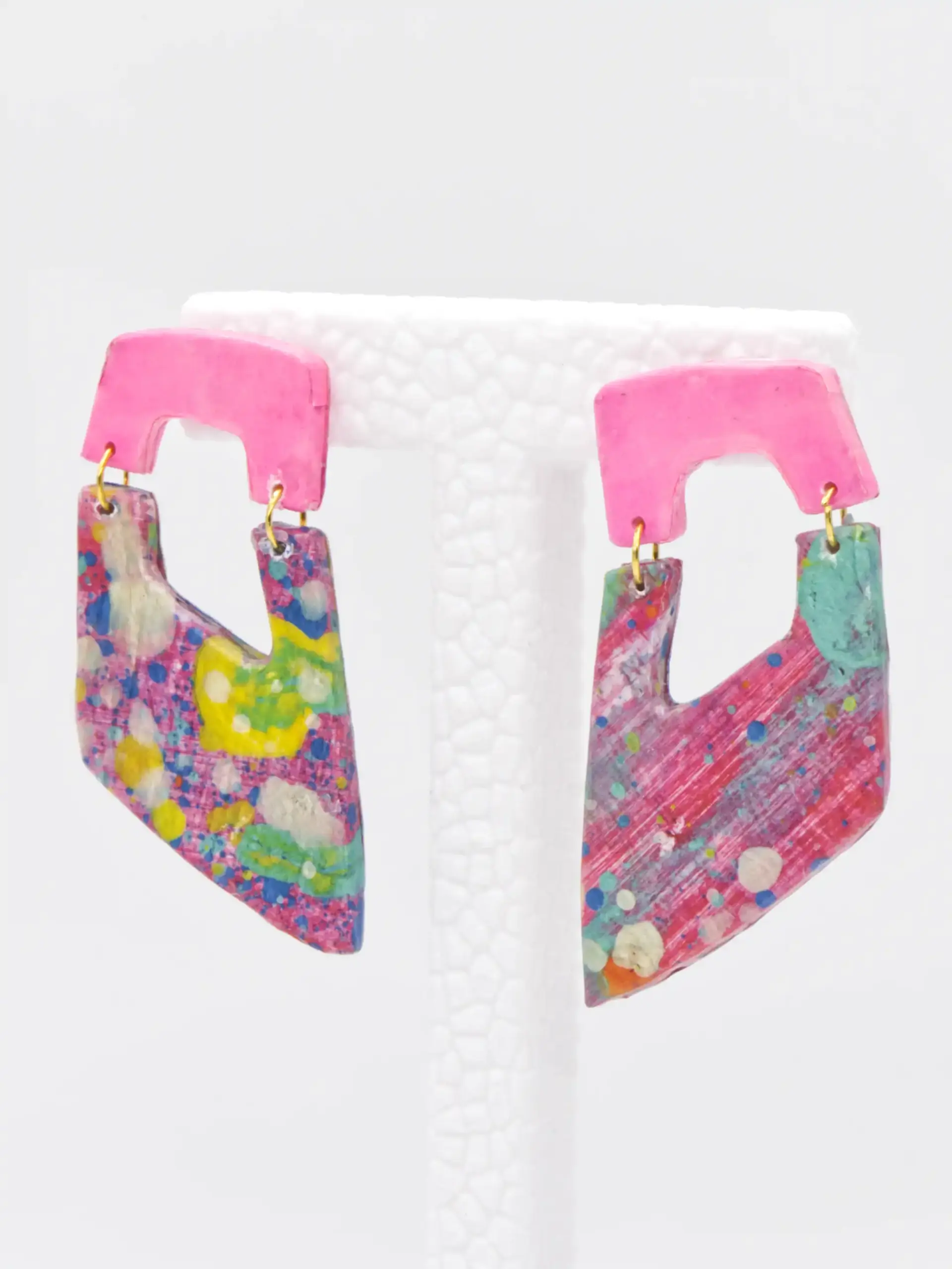Colorful abstract dangle earrings with pink