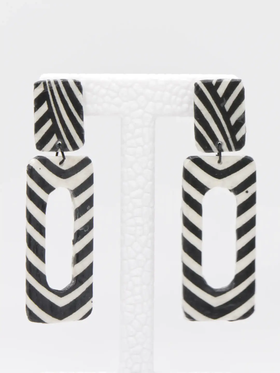 Black and white striped earrings