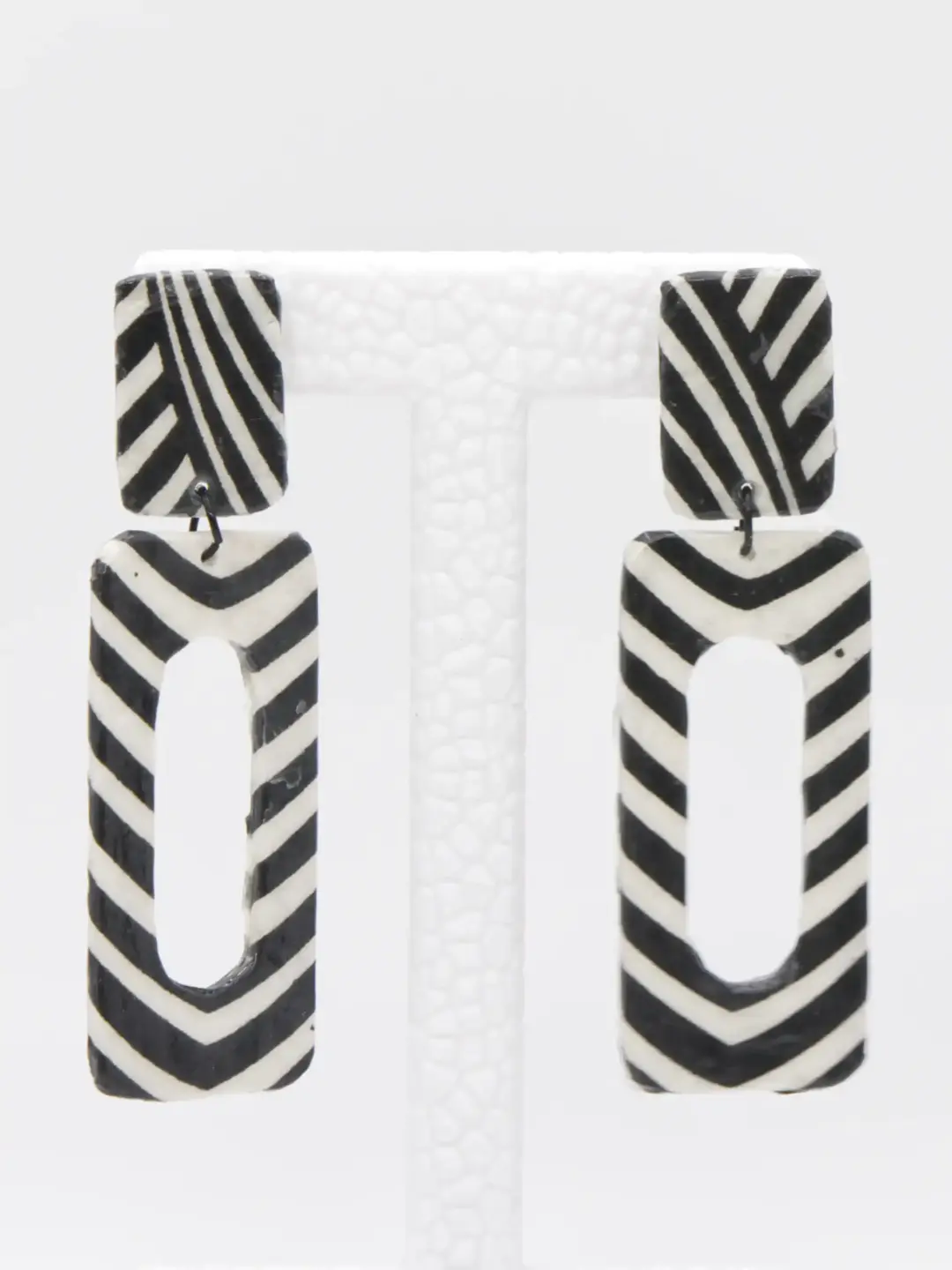 Black and white striped earrings