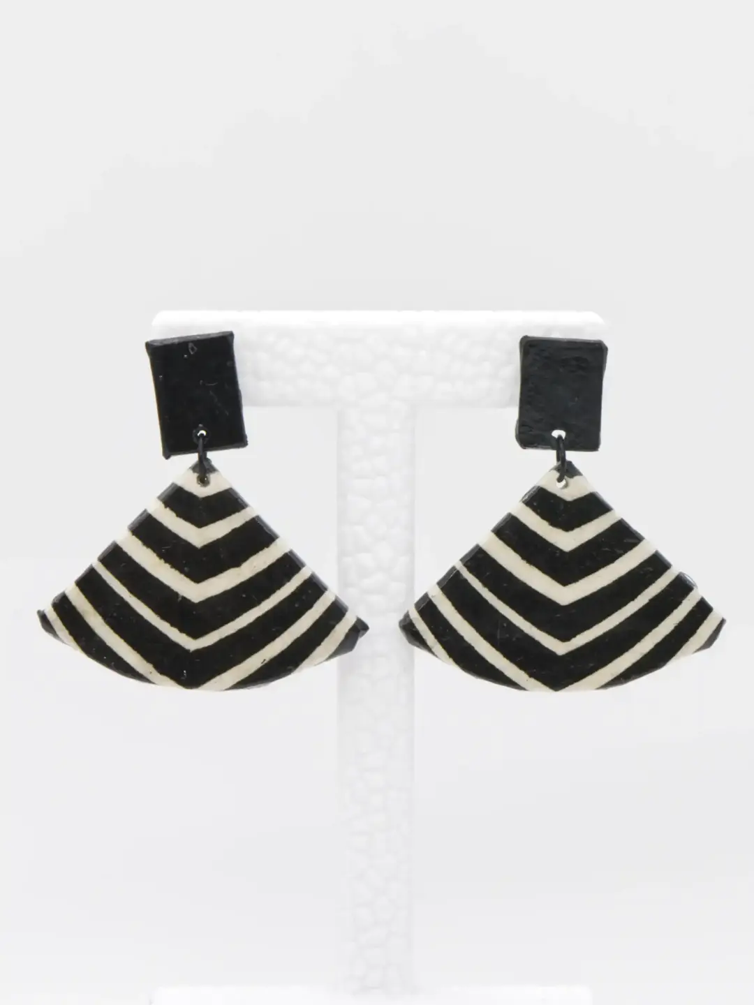 Black and white chevron geometric dangle earrings