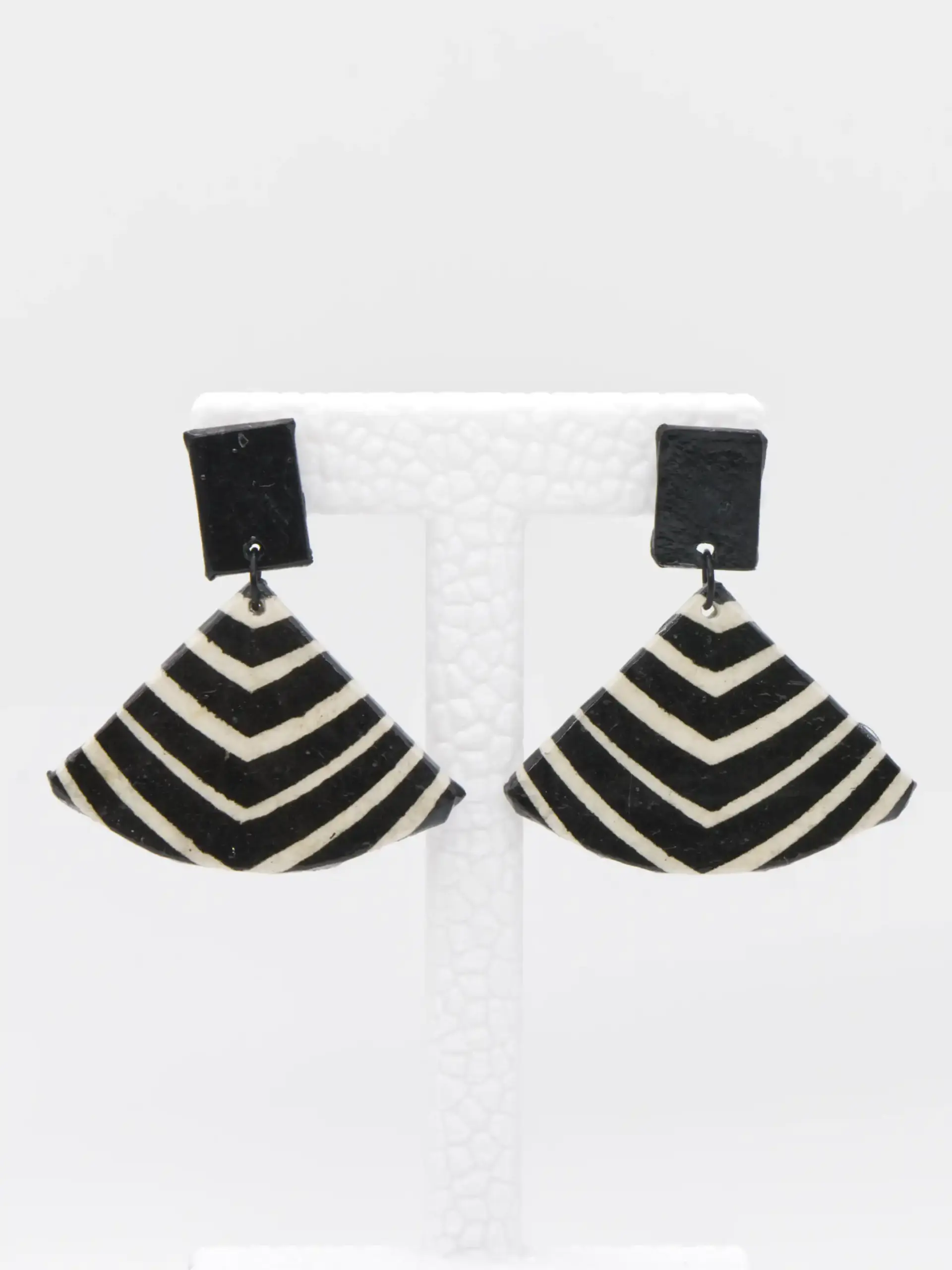 Black and white chevron geometric dangle earrings