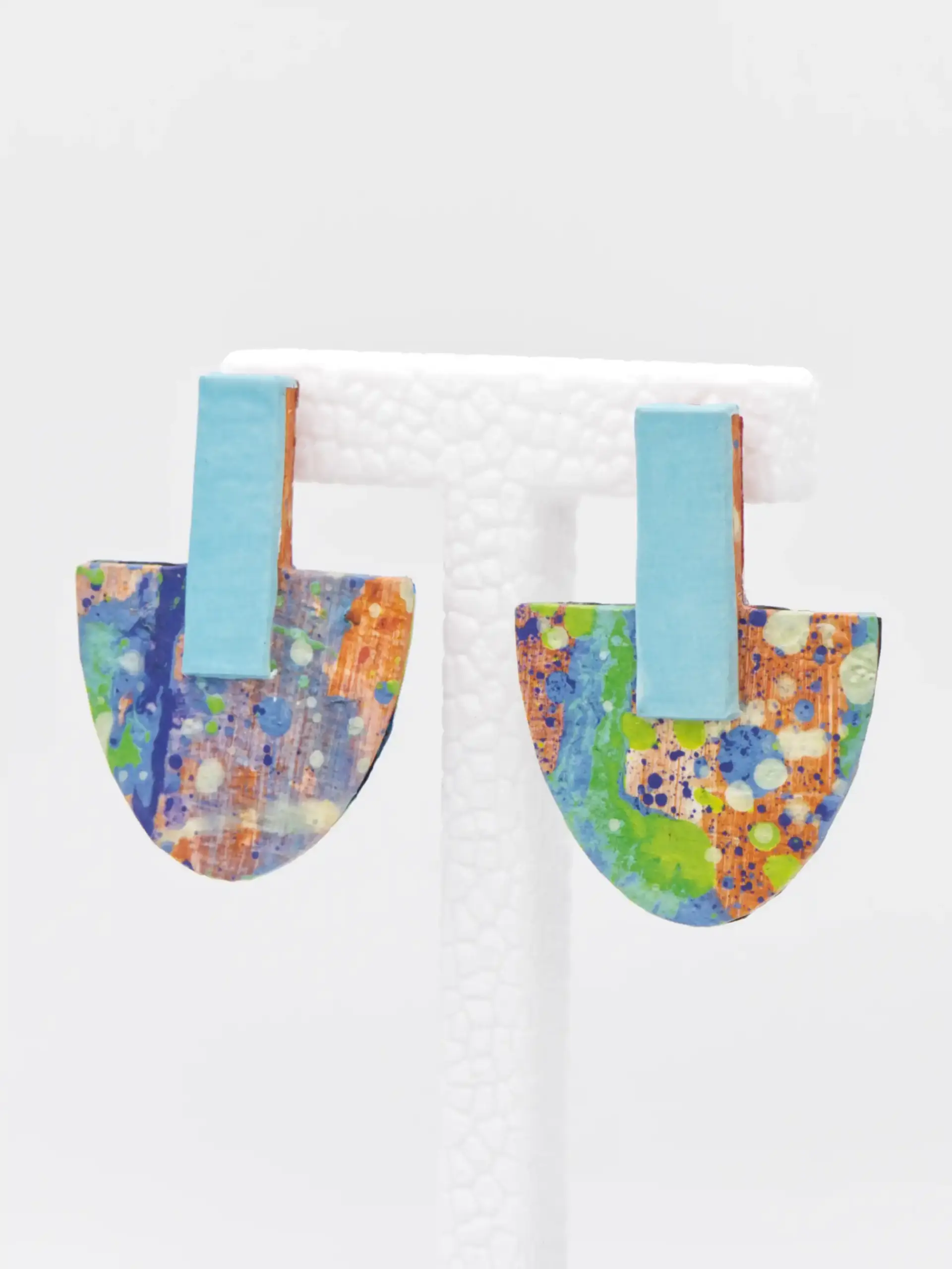 Colorful handmade earrings with turquoise rectangular posts