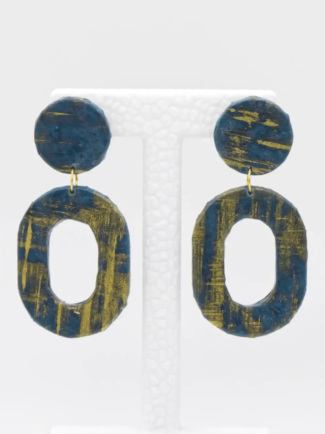 Blue and gold geometric dangle earrings